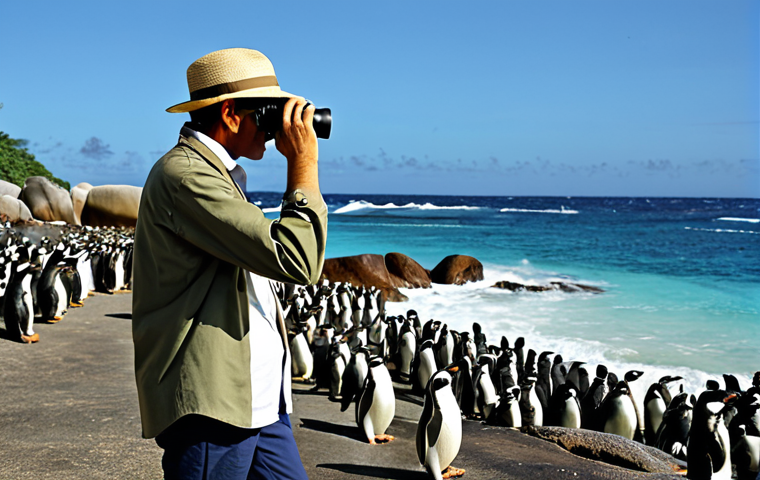 세이셸 아프리카 펭귄 보호지역 - Penguin Breeding Sanctuary**
"A wide shot of a secluded beach in the Seychelles, showcasing a pengu... 세이셸 아프리카 펭귄 보호지역 - Penguin Breeding Sanctuary**
"A wide shot of a secluded beach in the Seychelles, showcasing a pengu...